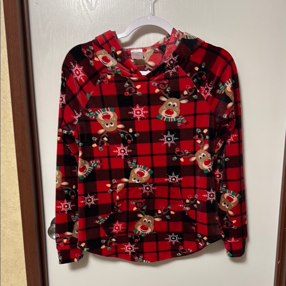 No Boundaries Plaid Reindeer Kids Hoodie - Red Size Small (3-5)